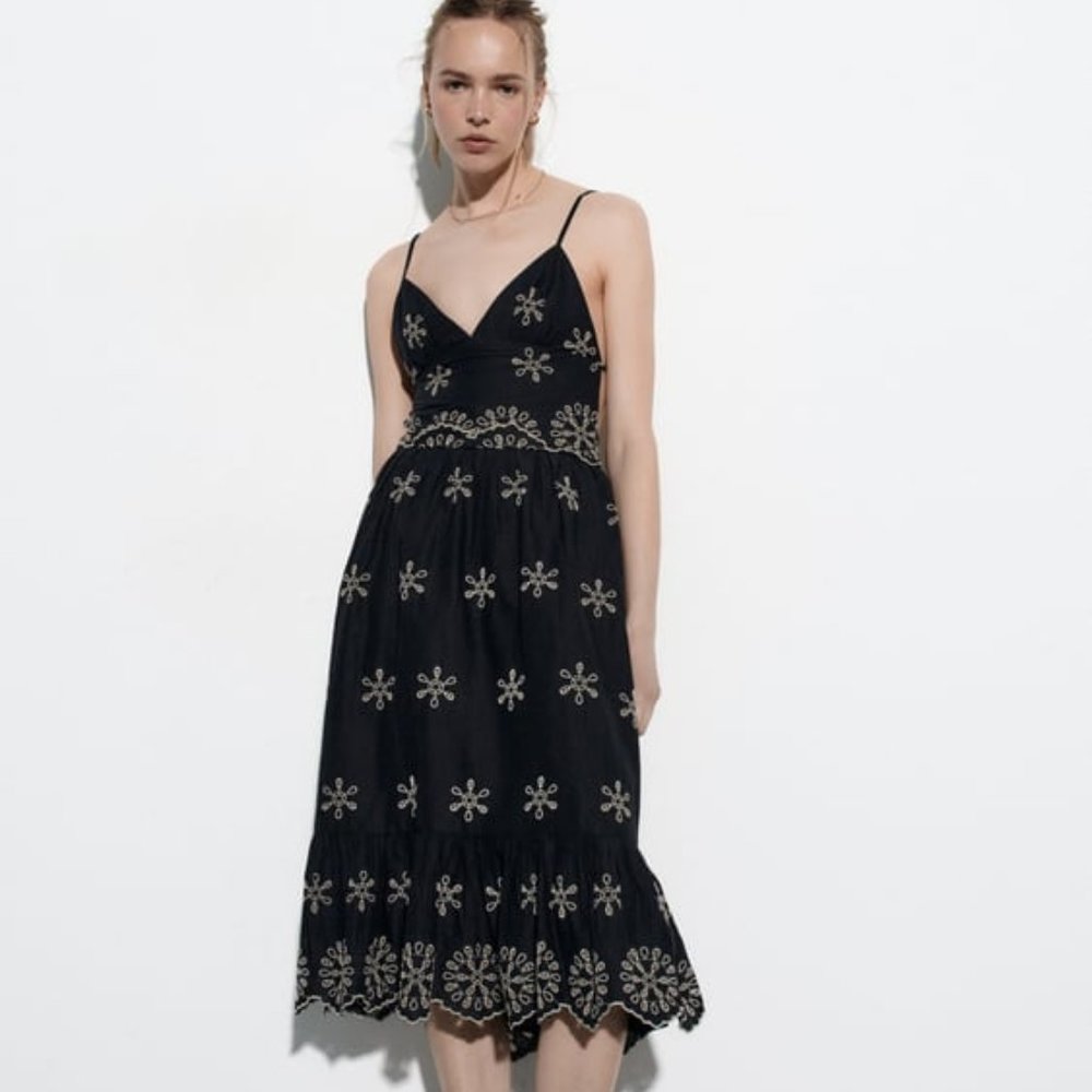 NEW ZARA black midi dress